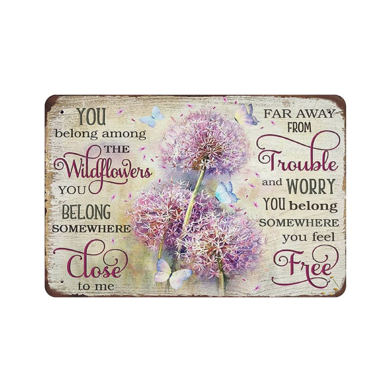 Dandelion and Butterfly Metal Signs, Fun Poster For Bar Kitchen Cafe Farmhouse Wall Decor 12x8 Inch