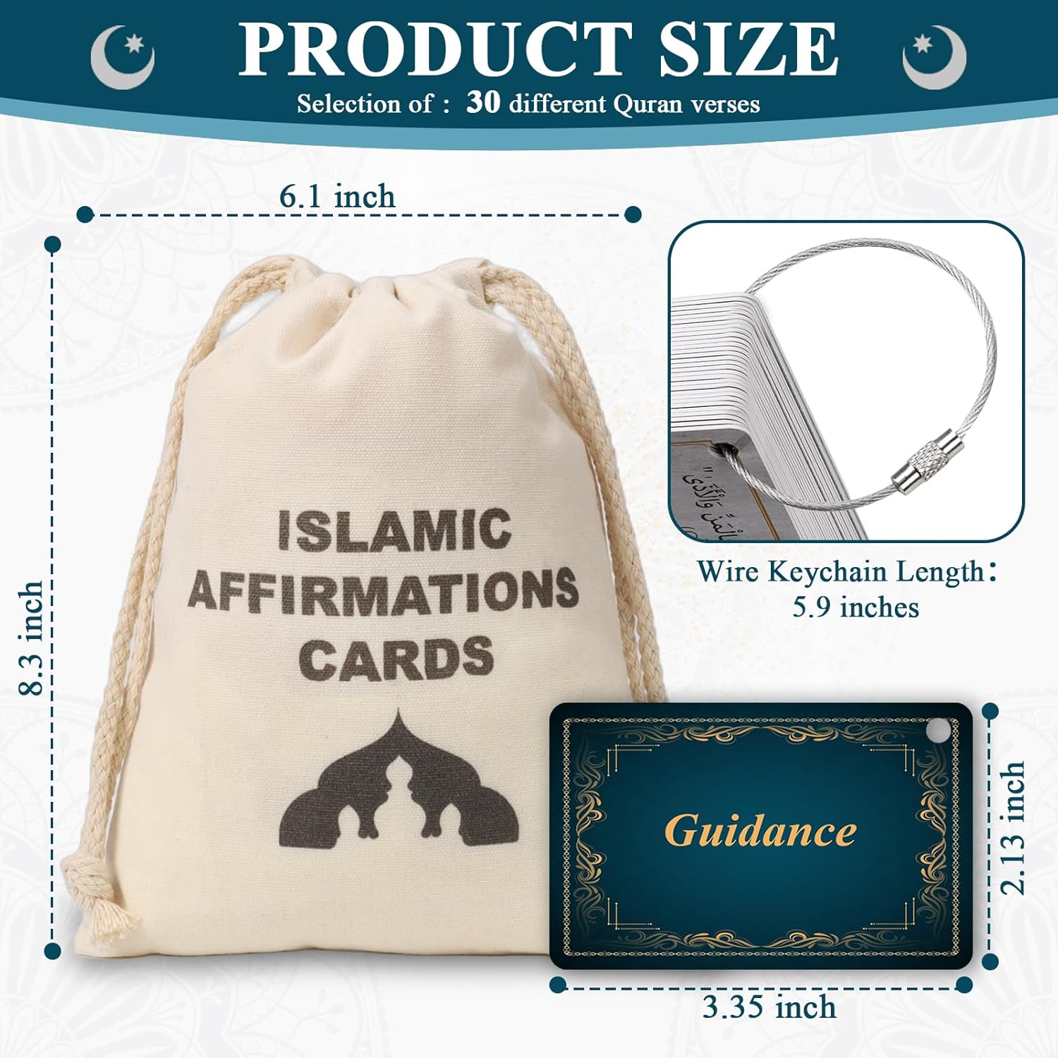 30 Pcs Islamic Affirmations Cards with Drawstring Bag Ramadan Gifts Islamic Eid Decorations Muslim Gifts 3.35×2.13 Inch Arabic Flash Cards for Women 30 Daily Reminders Umrah Dua Prayer Learn Arabic