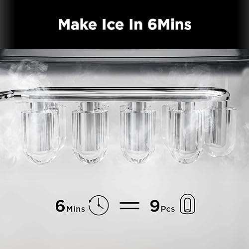 Miniatura 5 de Silonn Máquina para hacer hielo para encimera, máquina de hielo portátil de limpieza automática, 26 libras en 24 horas, 2 tamaños de hielo tipo bala