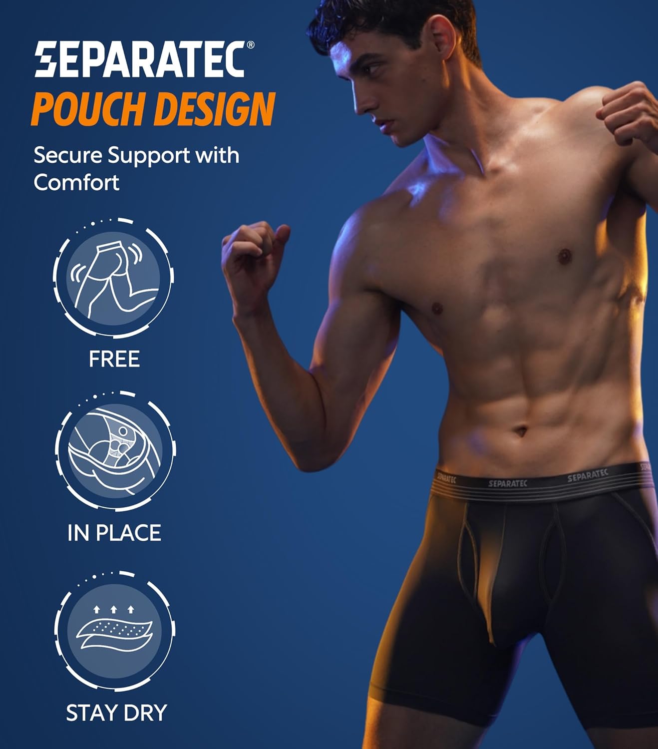 Separatec Mens Underwear with Pouch for balls Anti Chafing Underwear Men Athletic Sport Performance Long Boxer Briefs 3 Pack - Image 3