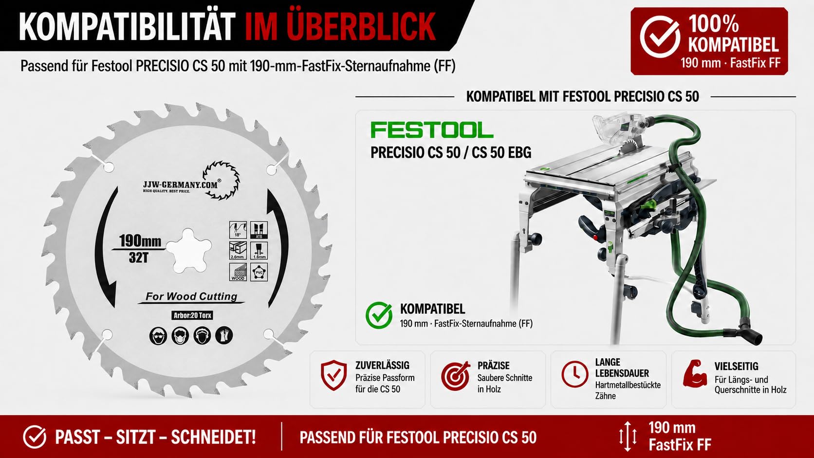 jjw-germany HM Sägeblatt 190 x 2,6 FastFix Sternaufnahme Z= 32 WZ