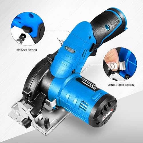 Miniatura 5 de DNA MOTORING TOOLS-00173 Sierra circular compacta inalámbrica de 12 V con hoja 20T de 3.346 in y llave hexagonal, profundidad de corte