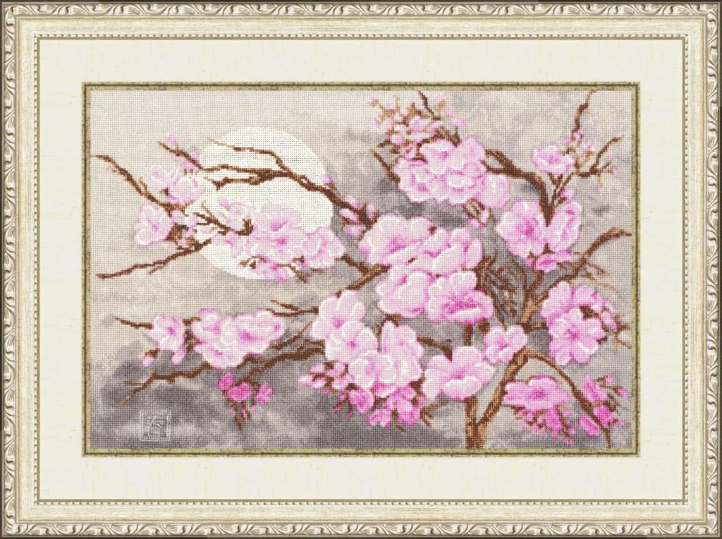 Golden Fleece Zestawy do haftu krzyżykowego dla dorosłych kwiatów - gałąź Sakura 26,1 × 39,4 cm/10,28 × 15,51″ 16 sztuk