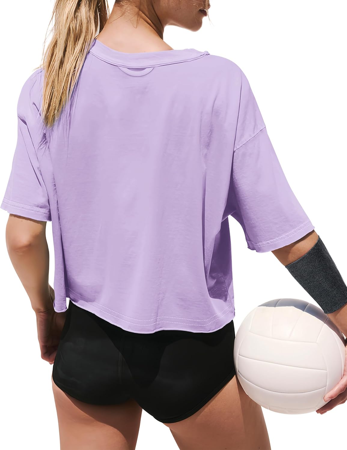 XIEERDUO Cotton Tshirts for Women Drop Shoulder Round Neck Oversized Crop Tops Workout Tops Tees - Image 3