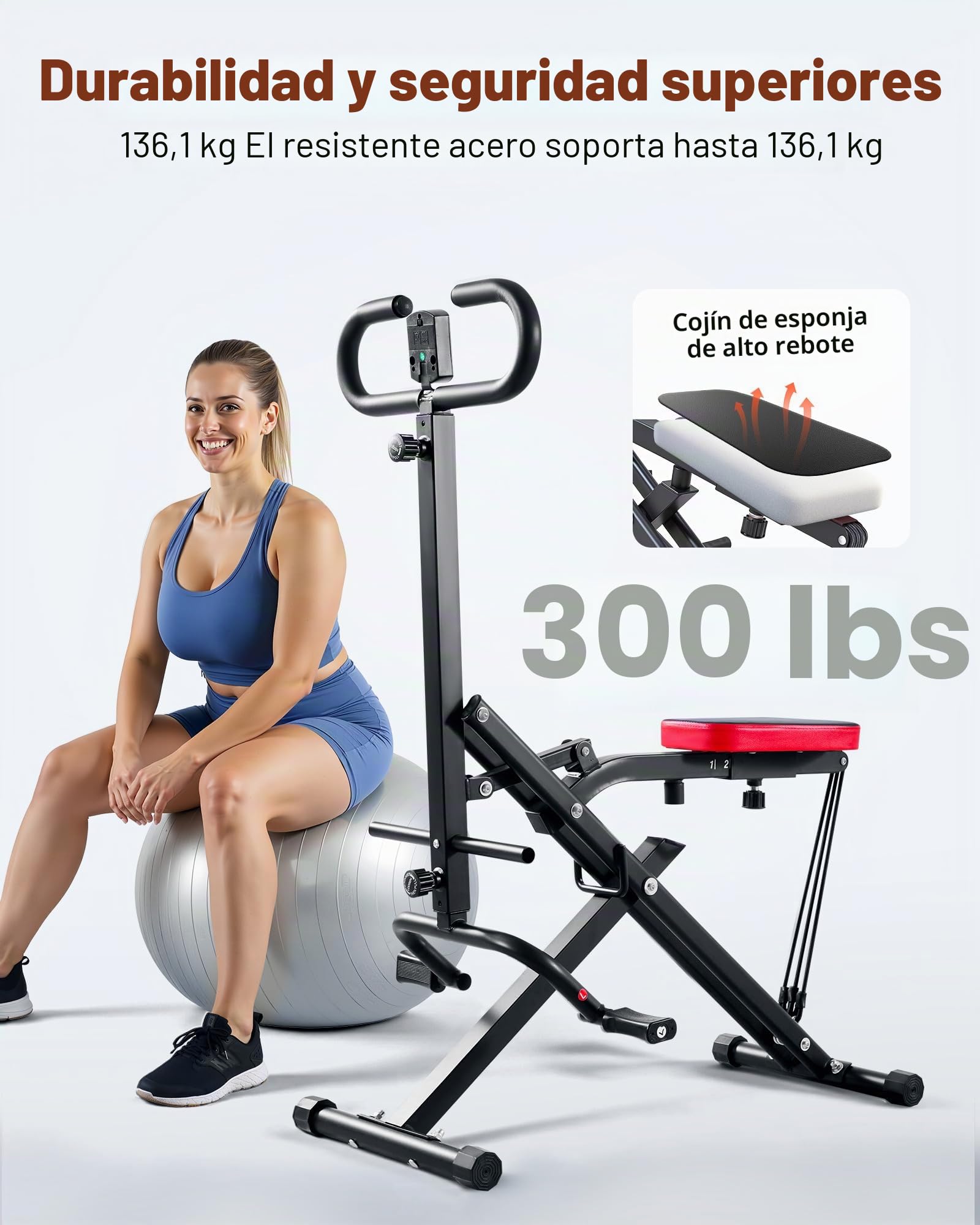 VEVOR Máquina de Sentadillas para Sentadillas Profundas, Plegable, Asiento Ajustable 5 Niveles, Equipo de Entrenamiento en Casa para Glúteos y Piernas, Negro, 900 x 580 x 1120 mm, Carga 136 kg