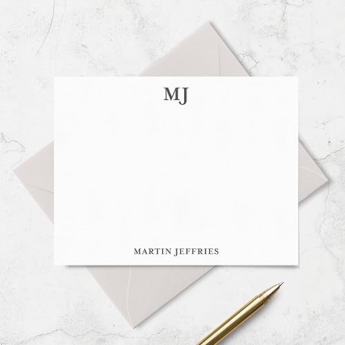 Miniatura 2 de Tarjetas de notas personalizadas con sobres, juego de papelería para hombres o mujeres con monograma y nombre - Papelería monogramada, tarjetas de