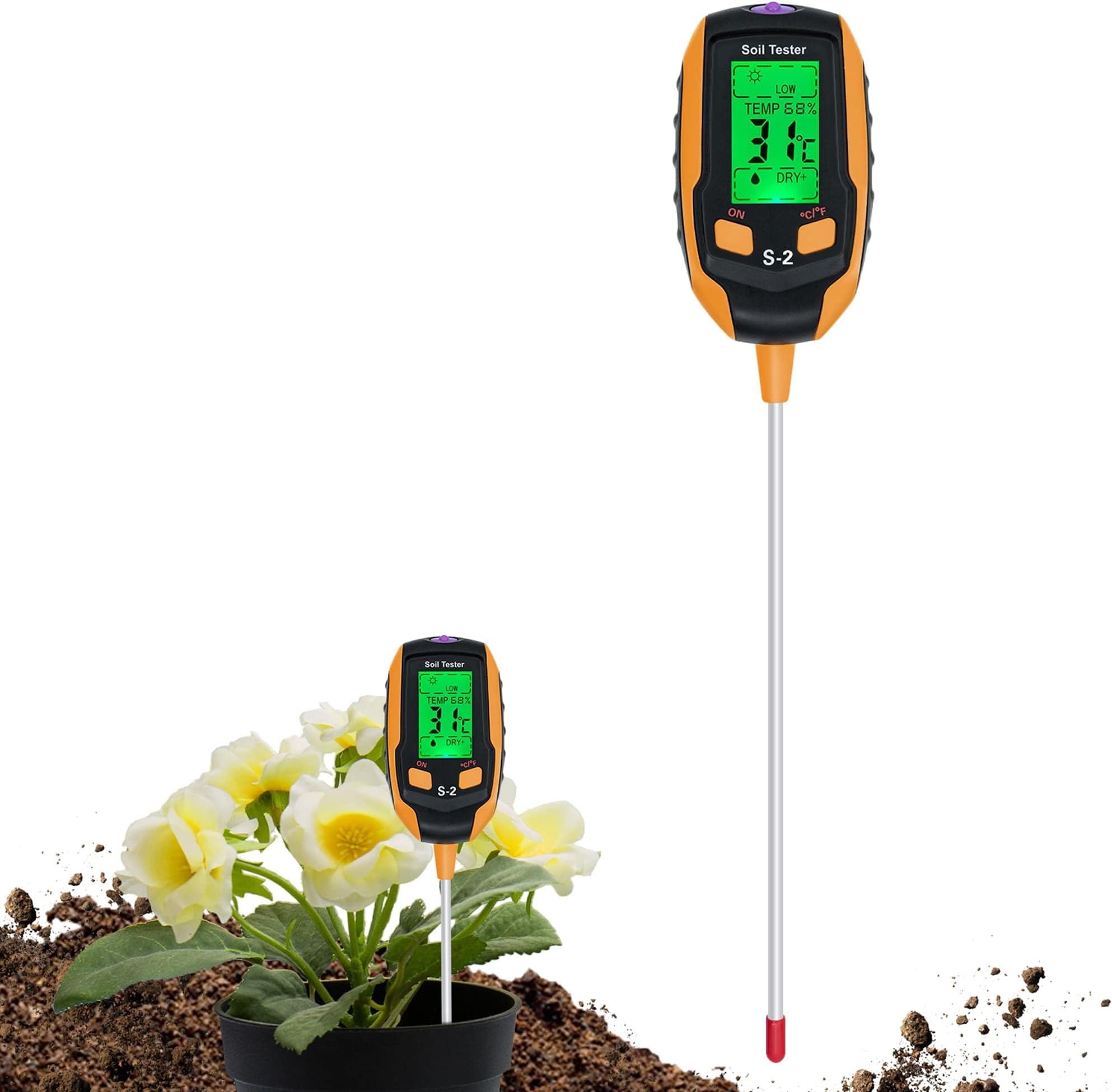 Mcbazel 5-in-1 Soil Acidity Meter, Digital Soil PH Measuring Instrument, Soil Acidity pH, Ground Temperature, Moisture, Illuminance Measurement, Environmental Humidity Function, Digital Display,
