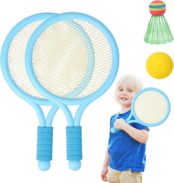 Tennis Racket Set for Kids, 2 Tennis Rackets with1 Badminton ball and 1 Soft Tennis Ball for Toddler Indoor/Outdoor Sports