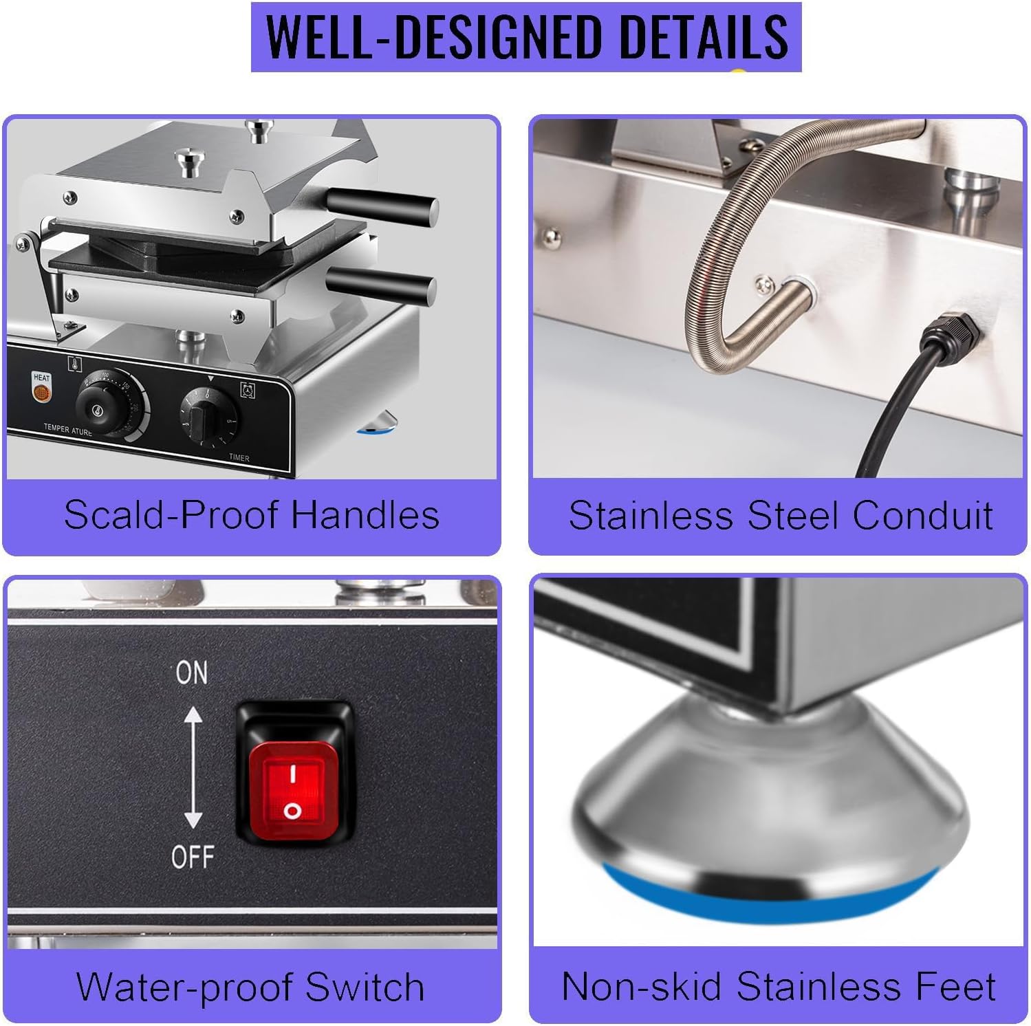 Commercial Bubble Waffle Maker, 1600W Egg Waffle Maker, Left and Right Flanging Egg Waffle Machine with Non-Stick Coating, 50-300°C Omelette Maker, for Home Use Snack Shop Or Cafe,