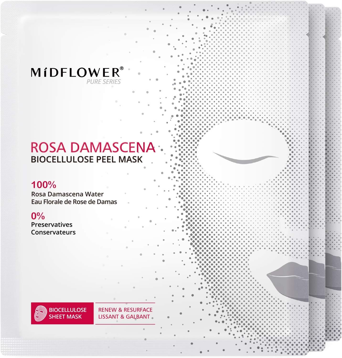 MรญDFLOWER Biocellulose Peel Mask - Peel with only one ingredient! (4-sheet Pack) | Renew and Resurfacing | Minimize fine-lines | Anti-aging