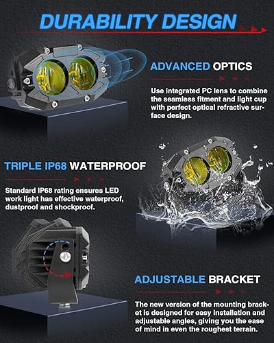 Miniatura 7 de BraveWAY Barra de luz LED amarilla de 7 pulgadas con luces LED todoterreno antiniebla ámbar, barra de luz todoterreno para camión, camioneta, ATV,