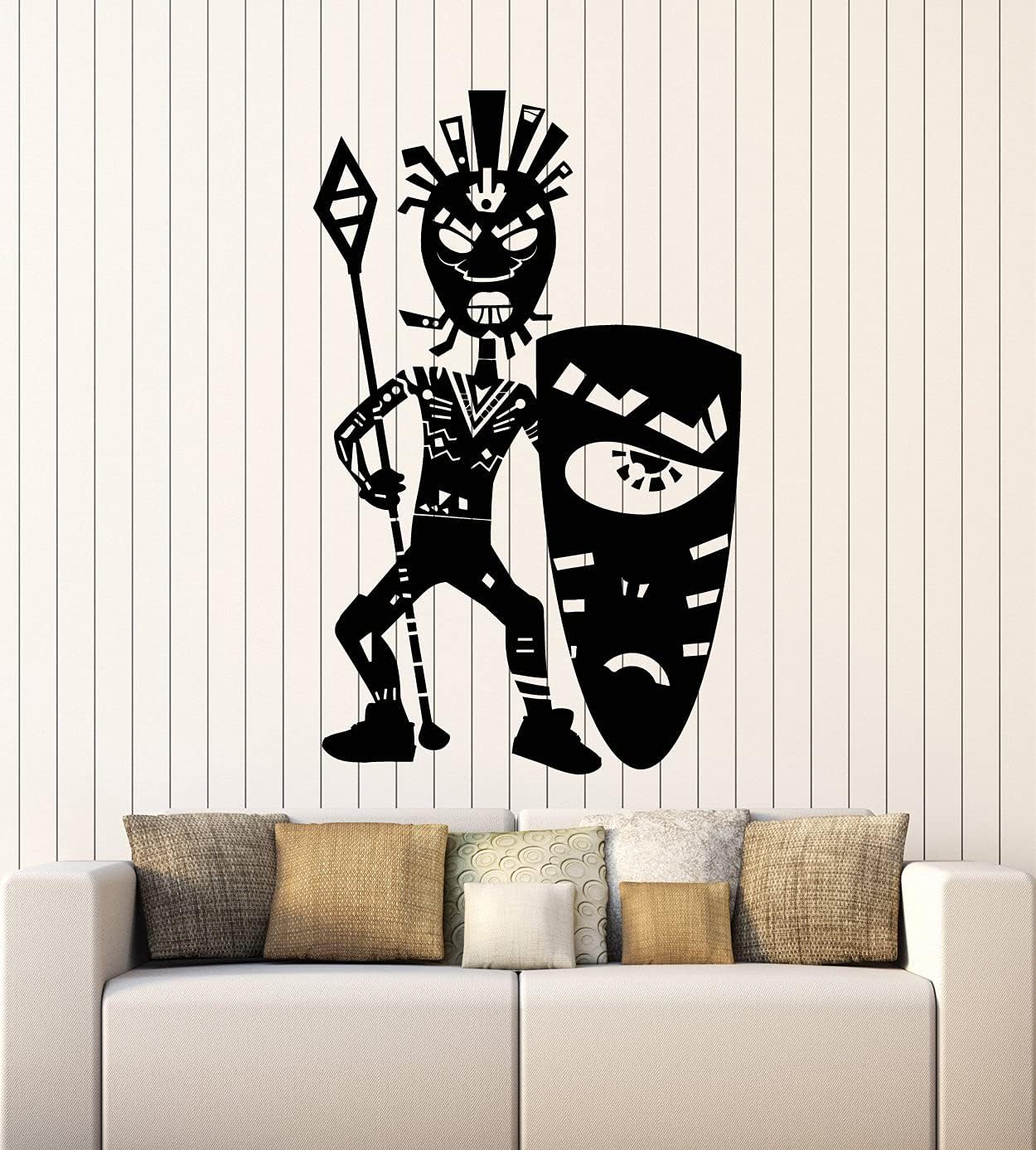 Large Vinyl Wall Decal Aboriginal Aztec Ethnic Decor Shield Mask Stickers Mural (g5590) Black