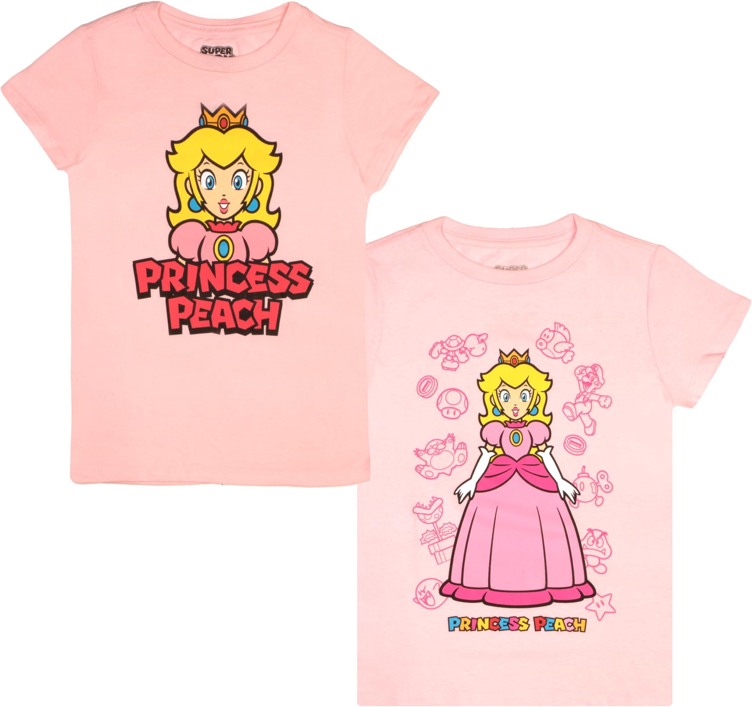 NintendoPrincess Peach Girls 2-Piece Set, 2-Pack Short Sleeve T-Shirt Bundle Set for Kids and Toddlers