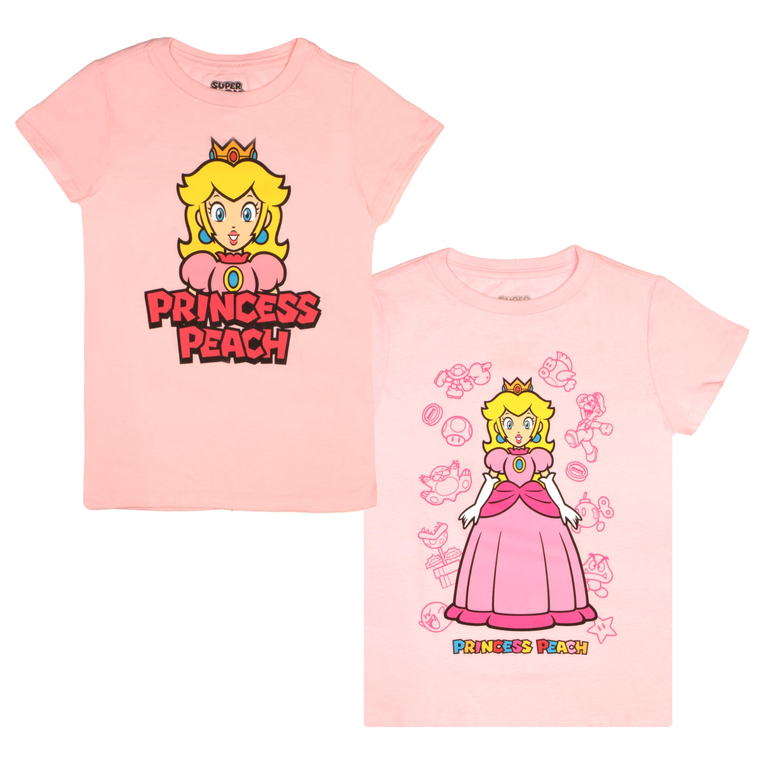 NintendoPrincess Peach Girls 2-Piece Set, 2-Pack Short Sleeve T-Shirt Bundle Set for Kids and Toddlers