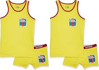 Cottonil Boys Turbo Set Underwear, Yellow/Red, 7-8 Years (Pack of 2)