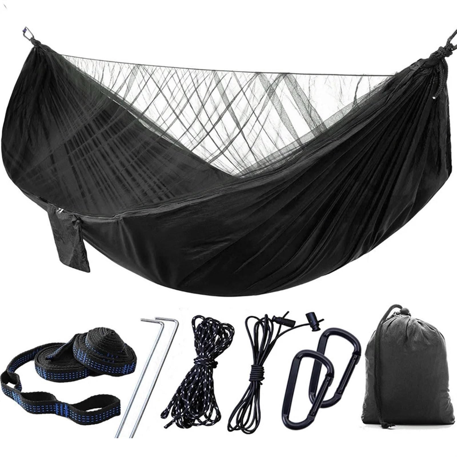Hamac de Camping Jungle, balançoire d'extérieur, lit Suspendu à Ouverture Rapide pour la randonnée, Le Camping(Black)