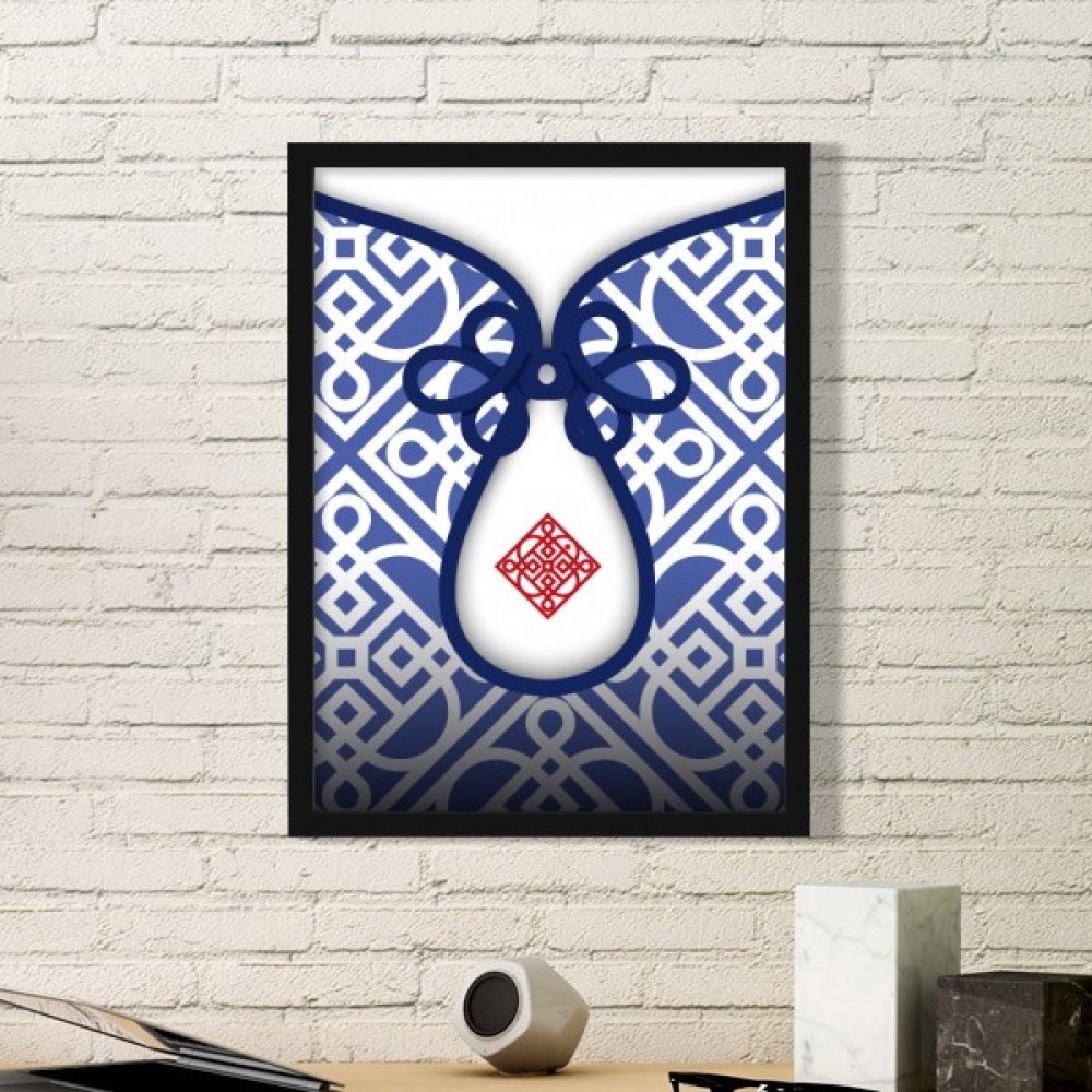 Cadre photo culture chinoise fleur bleue estampe murale noire medium