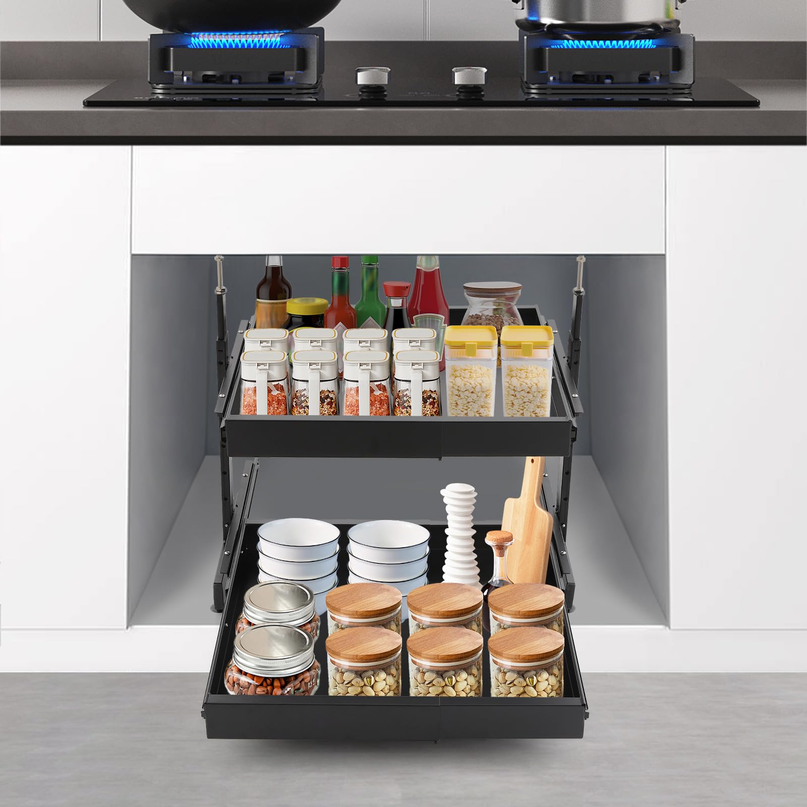 Organizer per lavello a 2 livelli, regolabile in altezza, cassetto telescopico sotto il lavandino, ripiano sotto il lavabo, organizer per mobile sotto il lavabo, cassetto interno, organizer