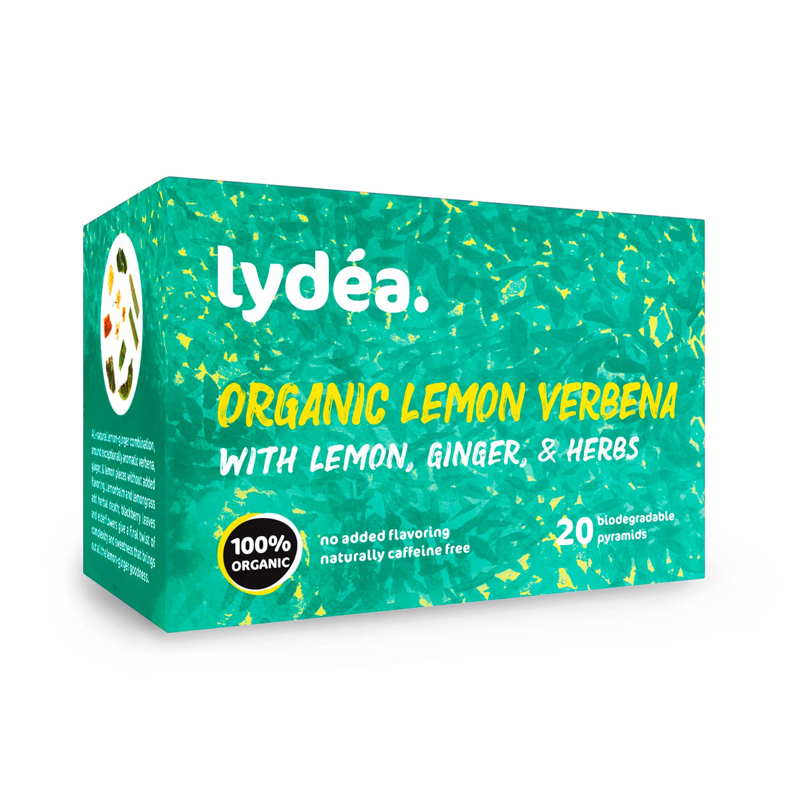 lydéa Lydea - Té de hierbas orgánicas, verbena de limón con limón, jengibre y hierbas, 60 pirámides, paquete de 3 [3 x 20 pirámides]