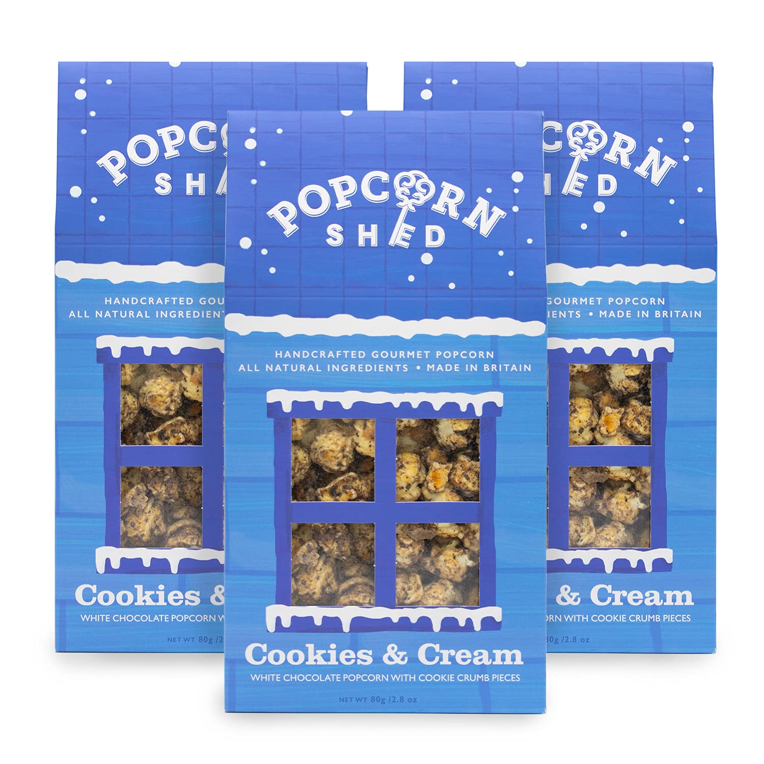 Popcorn Shed Cookies & Cream Gourmet Popcorn (3 x 80g) - White Chocolate with Cookie Crumb Pieces, Easy & Low Calorie Snack, Perfect for Parties, Movie Nights & Gifting