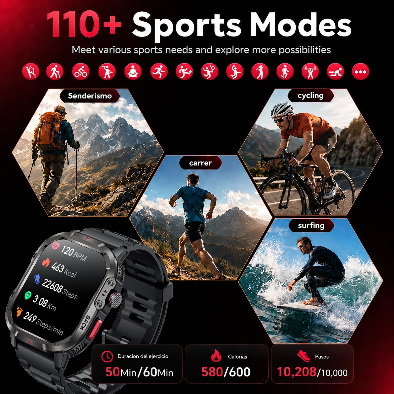 Orologio Smartwatch Uomo con GPS Tracker: 1.95" HD Smart Watch con Chiamate Bluetooth Torcia LED Cardiofrequenzimetro SpO2 Sonno Impermeabile 100+ Fitness Sport Contapassi Watches per IOS e Android