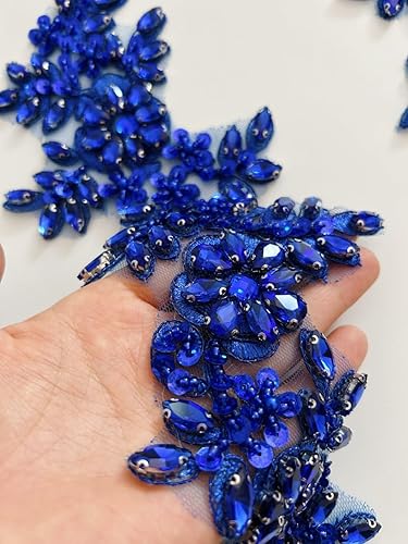 Miniatura 30 de 1 par de accesorios de apliques de encaje con diamantes de imitación, cuentas de vidrio, parches para decoración de vestidos de novia de niña