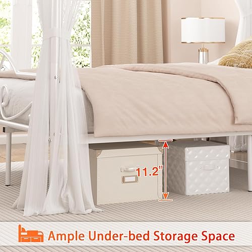 Miniatura 2 de Weehom Base de cama con dosel, tamaño Queen con cabecero y estribo, toldo de cama con dosel, plataforma de metal, base de colchón, almacenamiento