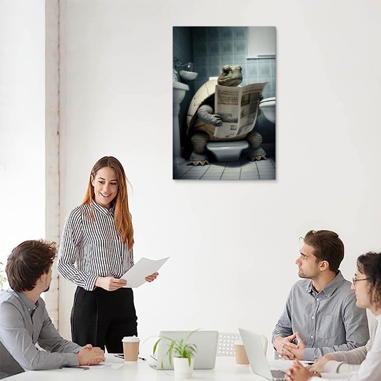 3 Lion Assis Sur Le Journal De Lecture Des Toilettes, Décoration Murale