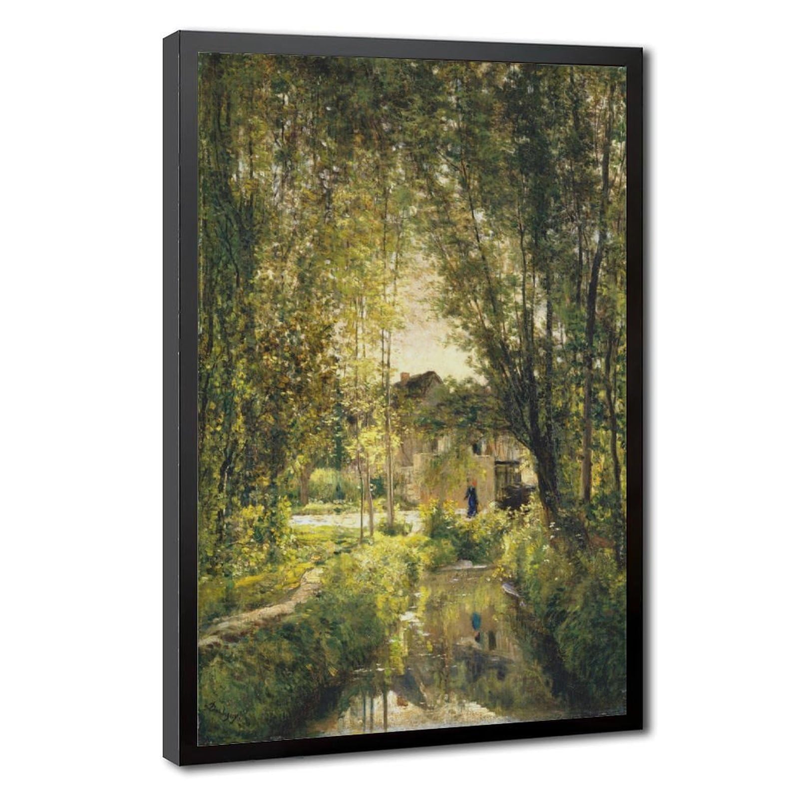 WCYB Landscape With A Sunlit Stream by Charles Francois Daubigny Posters Prints Canvas Deco Paintings Wall Art Hangable Frame 12" L X 18" W