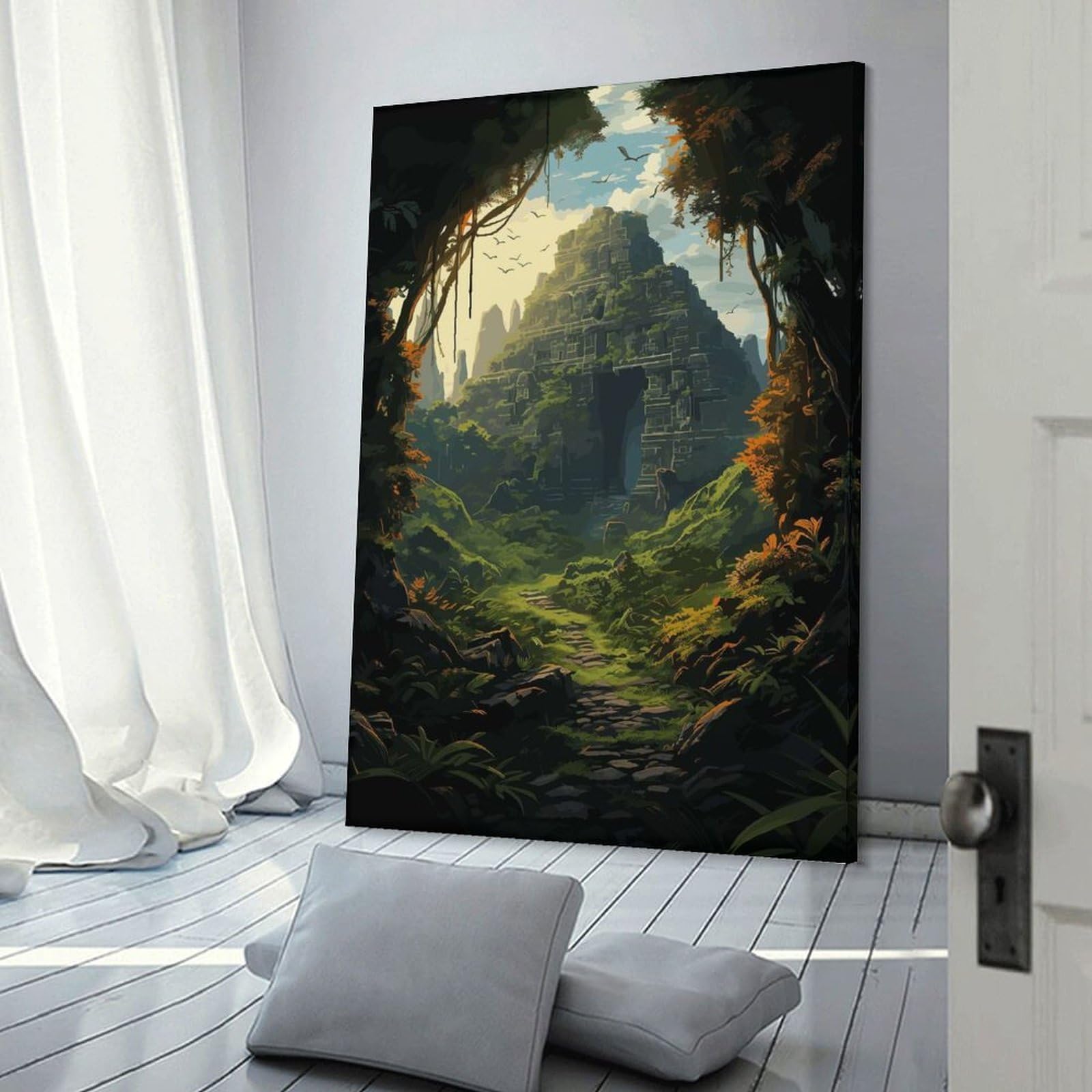 Junmoney Frame-Style-22-1 Wall Art Print Lost Ancient Temple, 24X36inch(60X90cm), For Home Lounge, Bedroom Or Reading Nook, Modern Wall Decor For Cosy Interiors