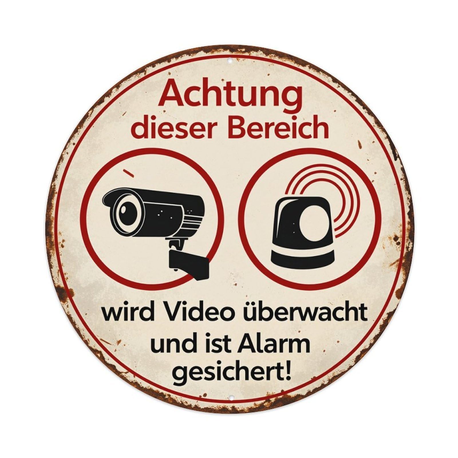 Attention This Area Video Monitored Alarm Secured Round Tin Sign Vintage Style Metal Sign Home Bar Garden Wall Plaque Decor Metal Poster 8x8 Inch
