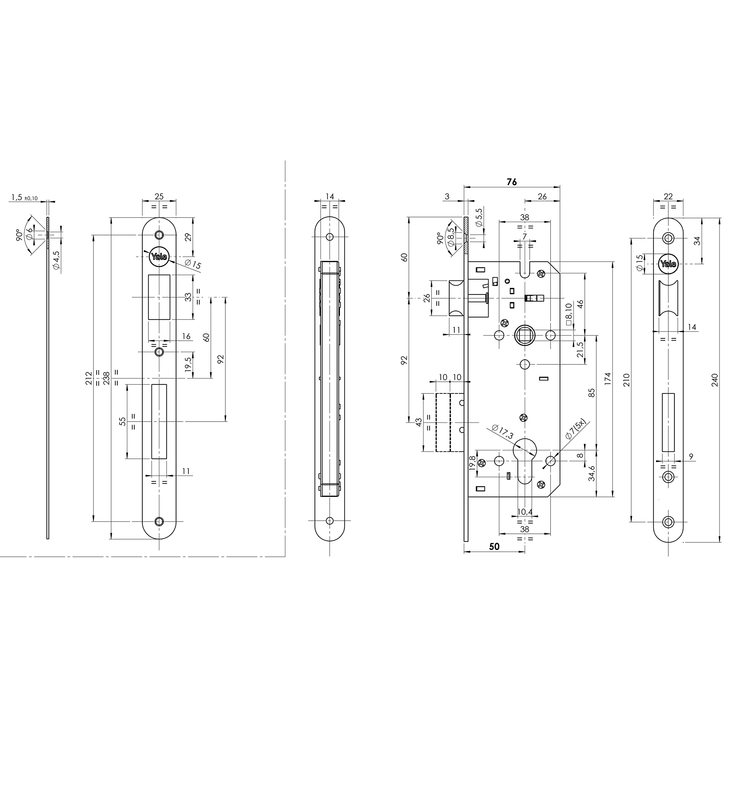 Yale Wooden door lock Y52X10500S2 satin nickel, round edges, entrance 50 mm - Image 2