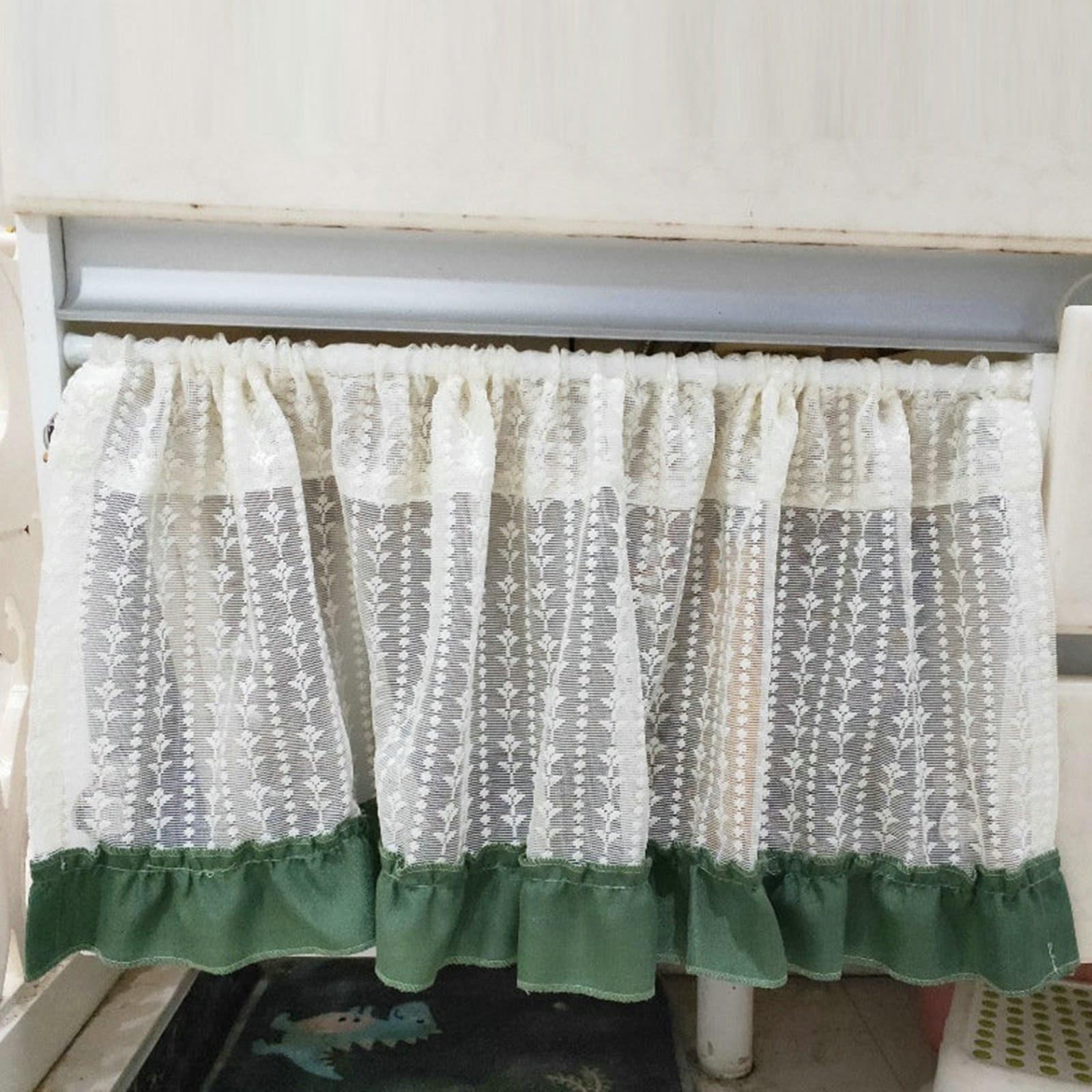KnSam Visillo corto para cocina con bordado floral en poliéster y algodón beige (125x150 cm)