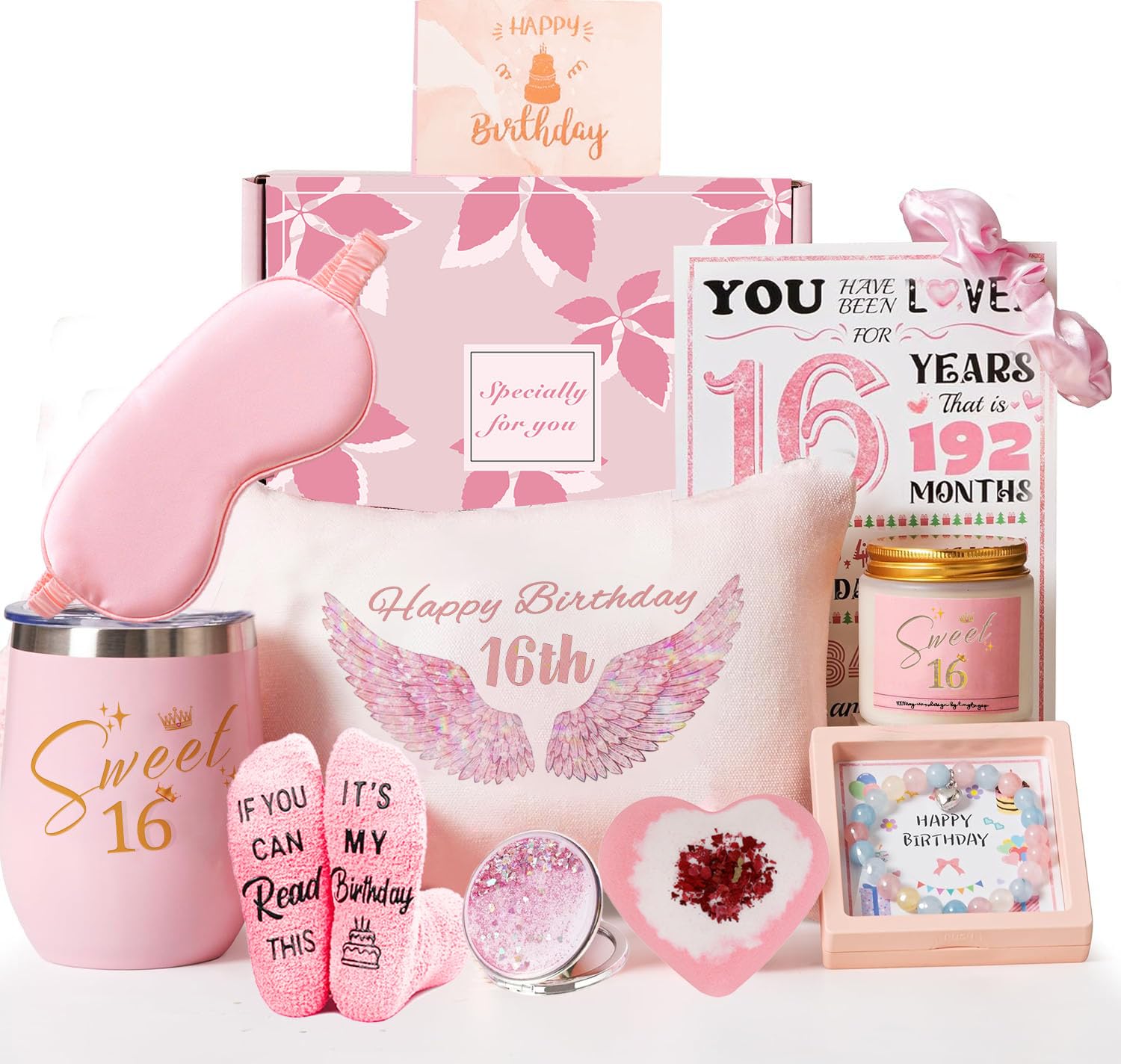 10 -pcck 16th Birthday Gift Basket for Girls – Happy 16th Pamper Gift Set for Daughter, Niece, Granddaughter, Sister, Best Friend, Teens – Unique and Cute Birthday Hampers for Her (10th-16th) (16th)