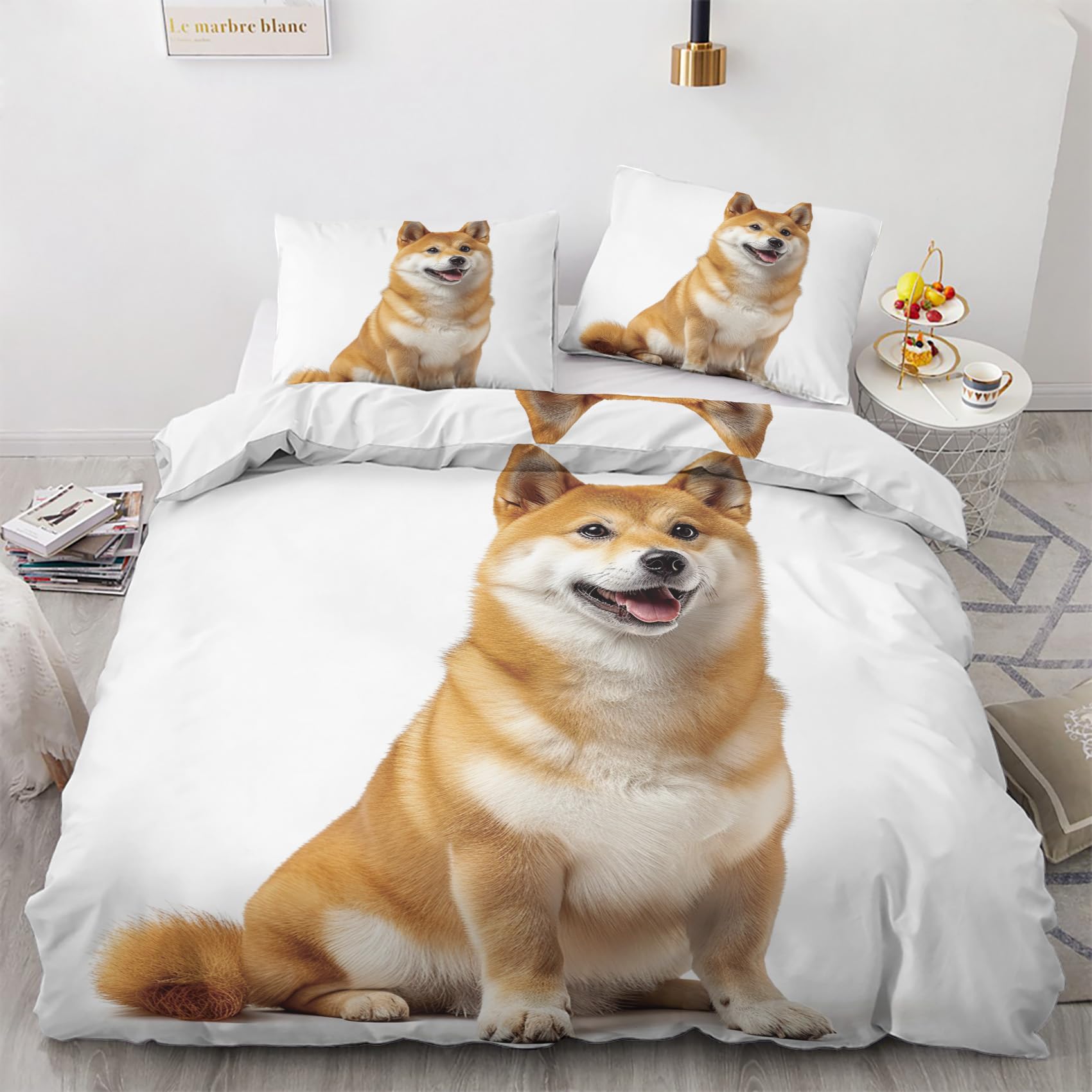 LMMSMGS Double Duvet Cover Shiba Inu Duvet Cover with 2 Pillowcases 50x75cm Thermal Double Bedding Set Ultra Soft Warm Fluffy With Zipper Closure for Aldults Kids