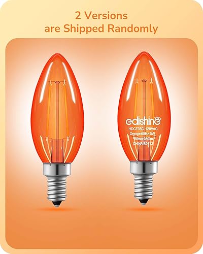 Miniatura 7 de EDISHINE Bombilla regulable naranja, equivalente a 5 W, bombilla LED C35 de filamento C35, paquete de 6 enchufes E12, bombilla Edison de vidrio