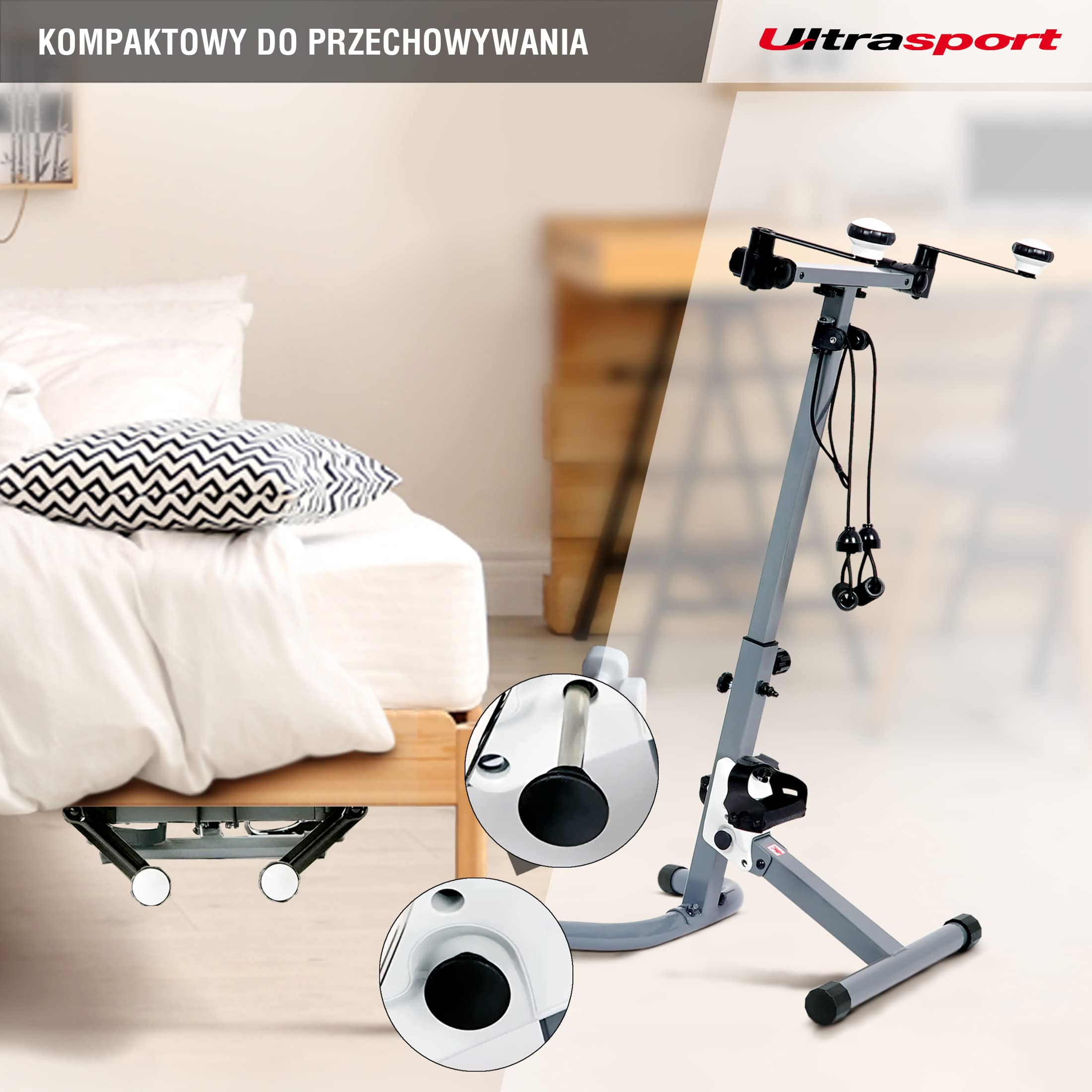 Ultrasport Seniors Fitness, Trenażer domowy, starsza wersja F-Bike, rower stacjonarny, leżący rower treningowy, składany
