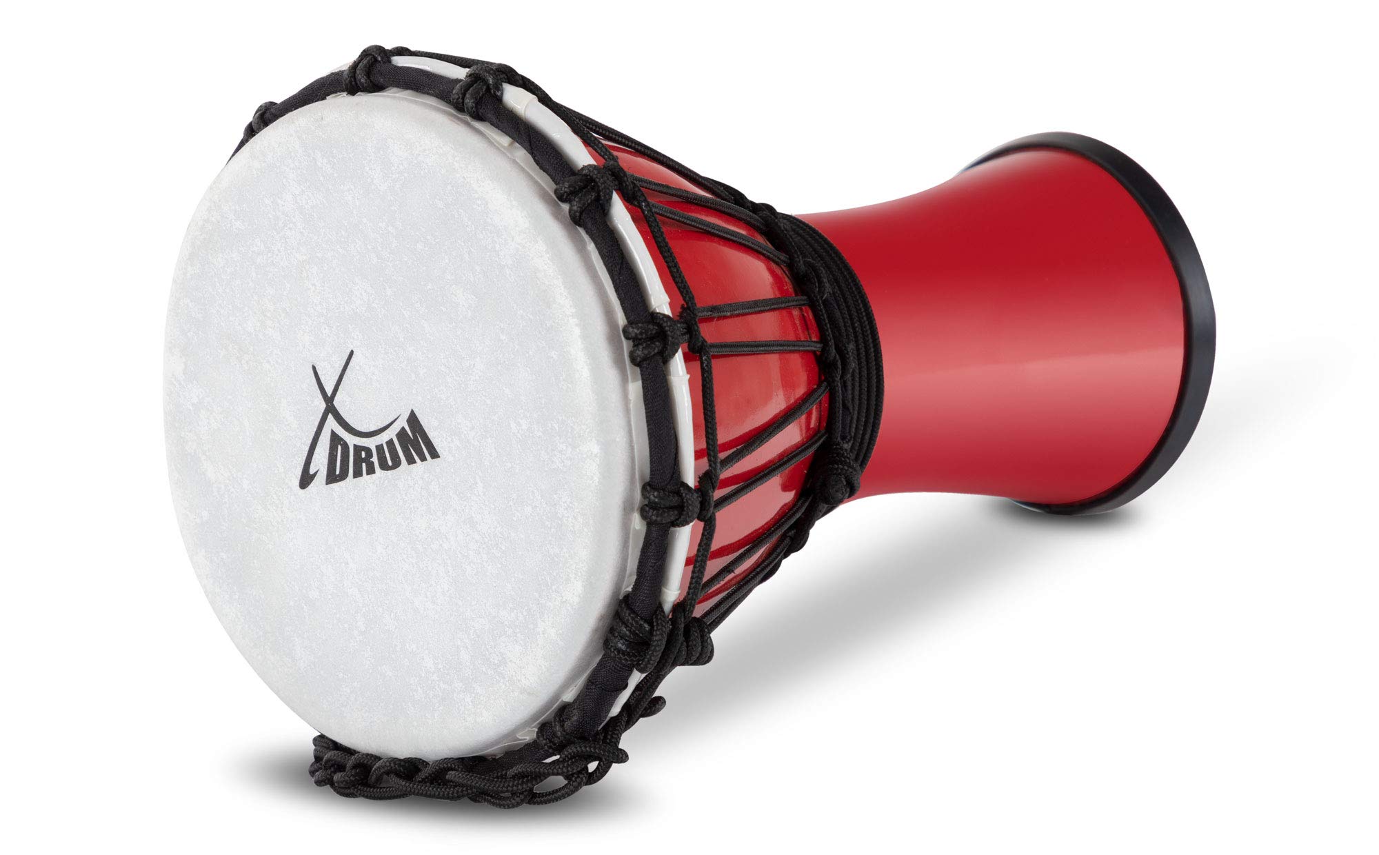 XDrum Djembe 7" rojo, Djembe estilo africano, Diámetro: 7" (18 cm) | Altura: 12" (31 cm), Fabricado en PVC, Sistema de afinación con cuerda, Parche de plástico con aspecto natural, Base de goma