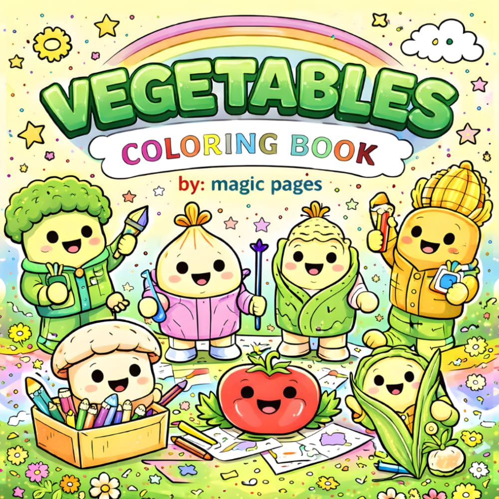 Vegetables Coloring Book: A Fun Vegetable Coloring Book for Kids Ages 5+ | Cute Veggie Characters in Farms, Cities, and Magical Adventures