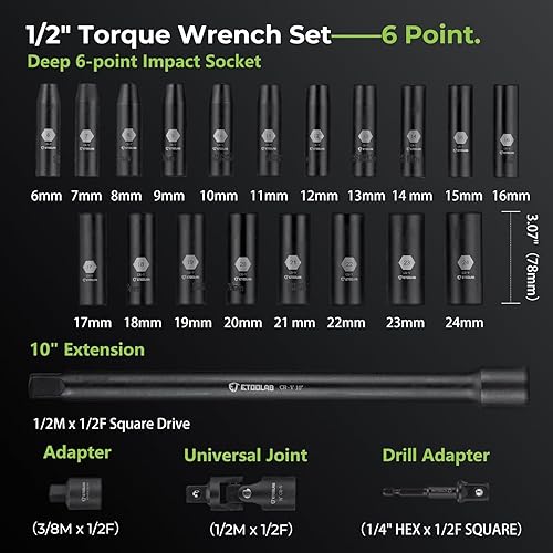 Miniatura 9 de etoolab Llave dinamométrica de clic de 1/2 de doble alcance【10-170.0ft.lb/13.60-230.5Nm】Llave dinamométrica de precisión ±3% de 1/2, llave ajustable