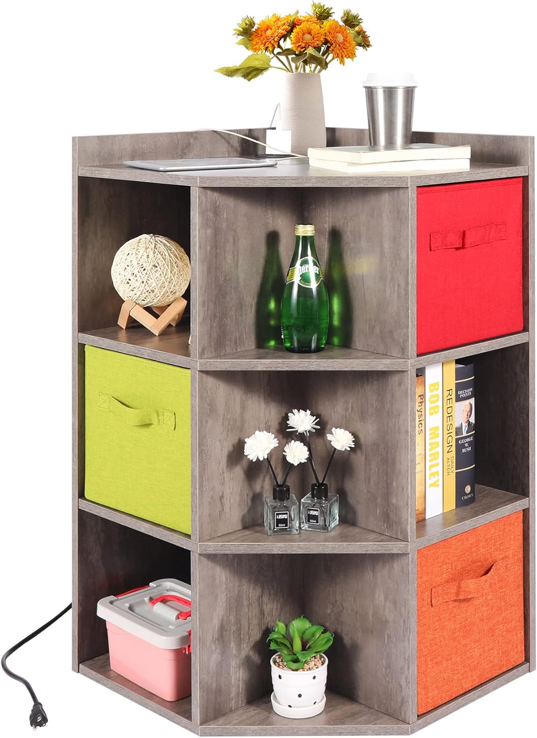 ALAPUR Corner with 3 Storage Baskets, USB Ports and Outlets, Small Space
