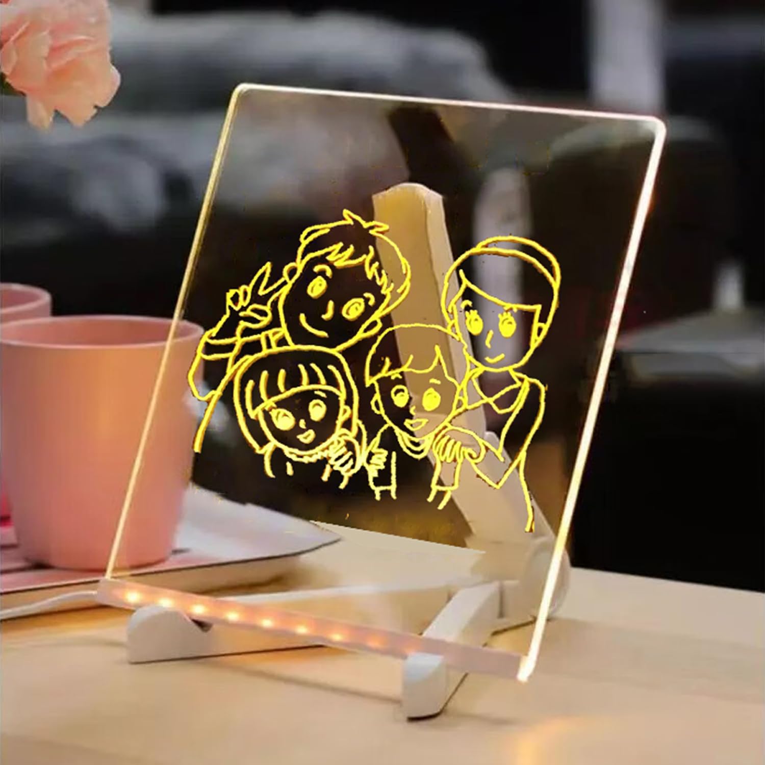 7.9×7.9 LED Light Acrylic Drawing Board with Stand, Acrylic Dry Erase Board, Perfect for Children's Creativity, Home, Office, Halloween, Christmas Decoration and Gifts