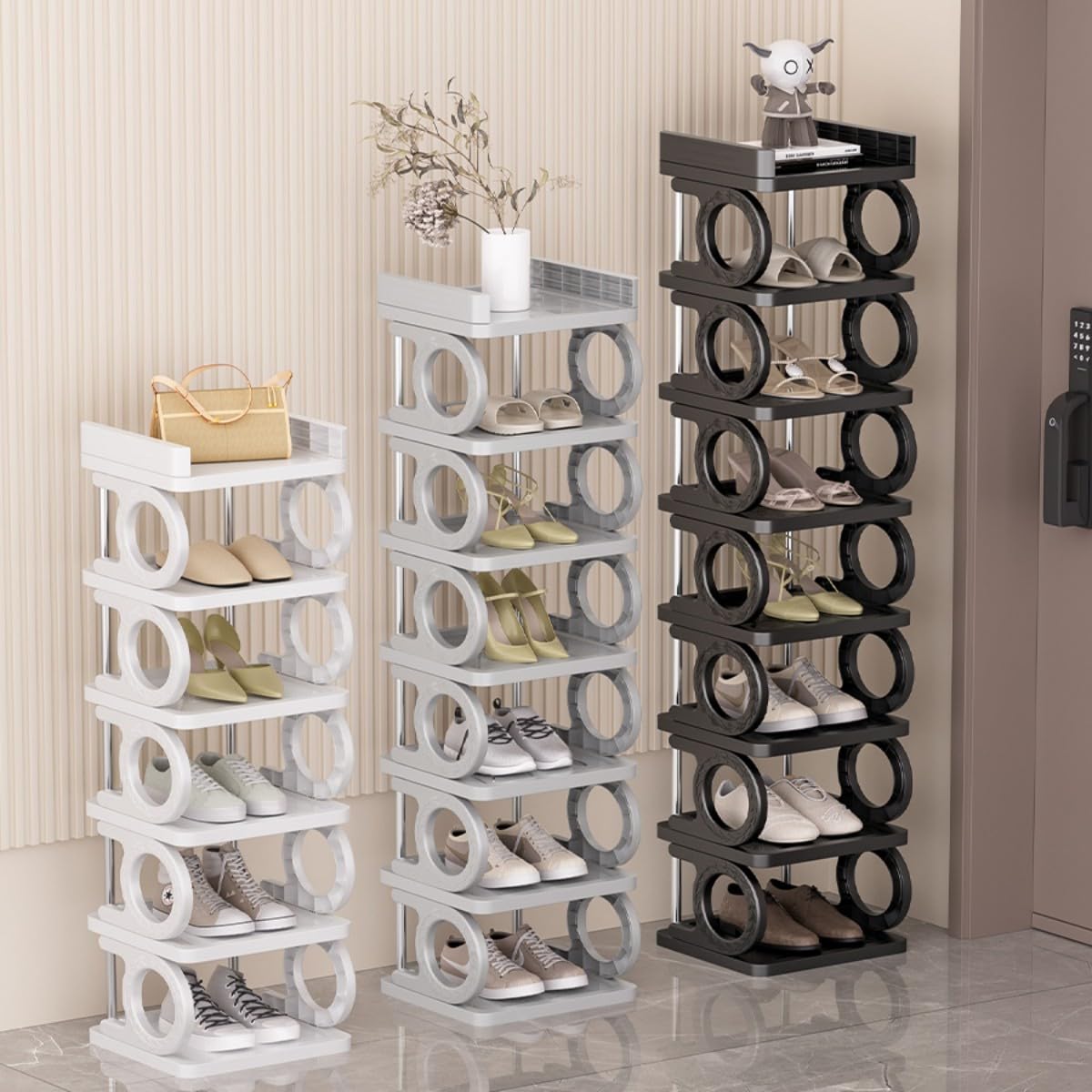 Multibao 10-Tier Shoe Rack Storage Shelf Adjustable Tall Space Saving Shoe Stand Home Footwear Stackable Organiser for Slim Narrow Space Closet Entryway Hallway (White)
