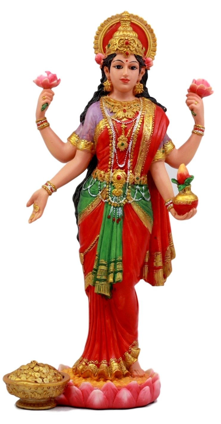 Ebros Gift Eastern Enlightenment Vastu Hindu Goddess Shri Lakshmi Statue 10" Tall Hinduism Indian Shakti of Vishnu Goddess of Beauty Wealth and Prosperity Figurine