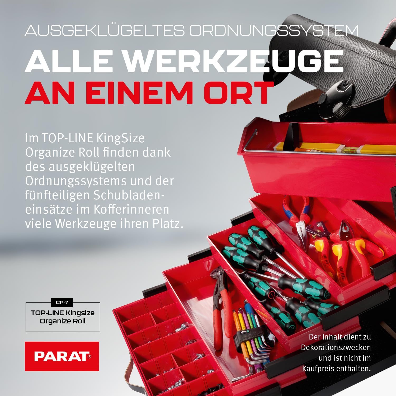 PARAT TOP-LINE KingSize Organize Roll CP-7 | torba narzędziowa pusta 28 l z rolkami i uchwytem wózka | duża skórzana torba z szufladami, uchwytem CP-7 i wkładką do noszenia | wytrzymała torba na