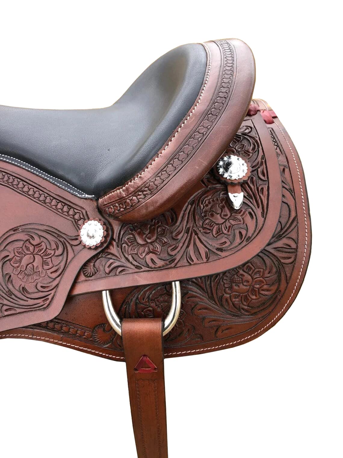 Mahira Enterprises - Sottosella da corsa in pelle di alta qualità, dimensioni da 35,6 a 45,7 cm, disponibile con testiera in pelle, collare per petto, redini da Mahira Enterprises (sedile da 31,8 cm)