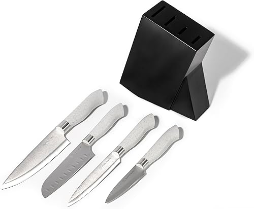 Miniatura 2 de Juego de 5 cuchillos de cocina de corte ecológico, cuchillas de acero inoxidable de alto carbono con asas ergonómicas ecológicas, incluye chef,