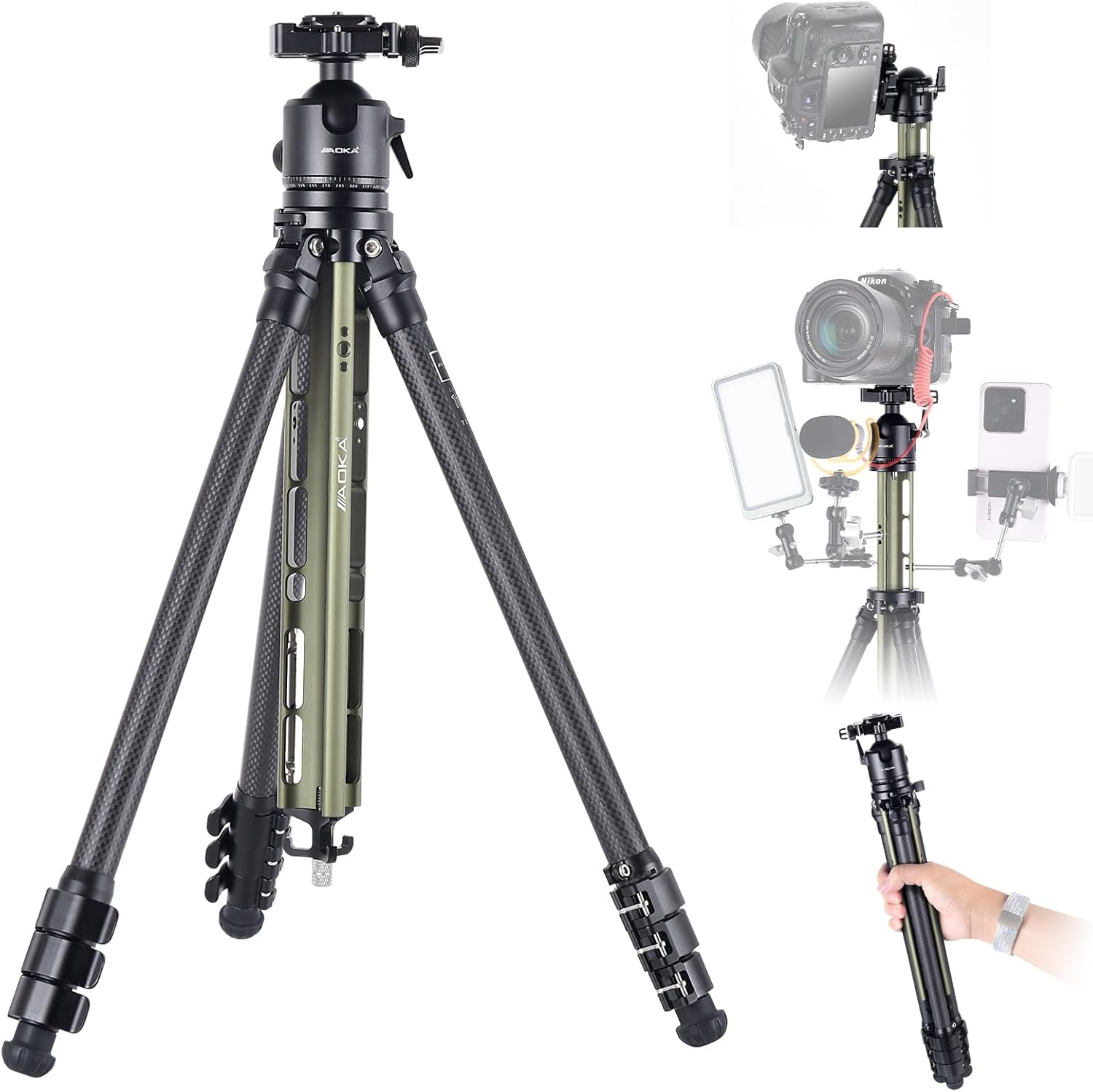 AOKA Carbon Fiber Tripod for DSLR and Mirrorless Camera Photography. 360 Degree BallHead, Arca Swiss Quick-Release Plate,Weighs Only 2.15 lbs, Height 53.9 Inch (TS194C-DH36（53.9" / Load 9Kg/19.8lbs）)