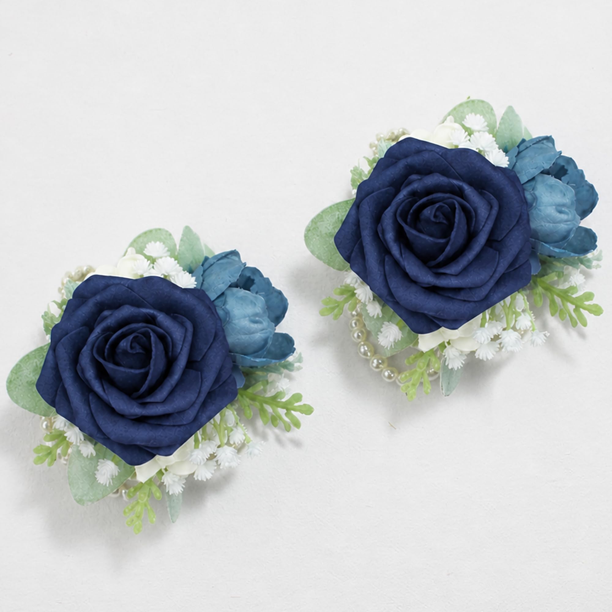 formal corsage for navy dress Navy Blue Rose Corsage & Boutonniere Set: Prom Flowers With Jewel