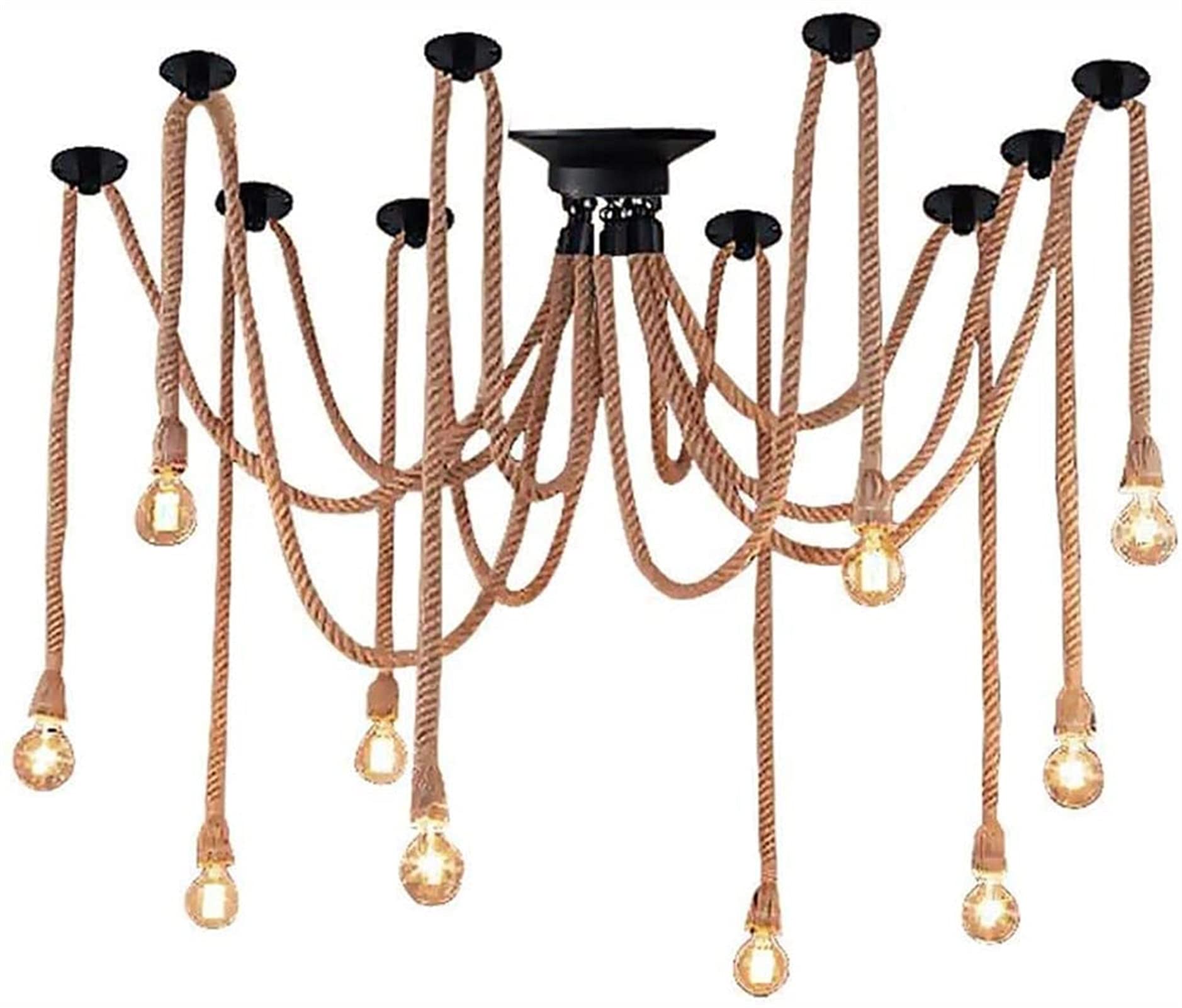 SYAXVOM Hemp Rope Chandelier Multiple Ajustable DIY Spider Lamp Vintage Pendant ht Modern Industrial Ceiling for Dining Room Living (Color : Rope)